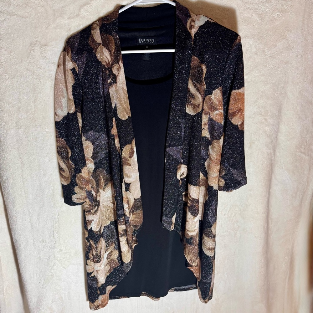 Enfocus Studio Metallic Floral Jacket Dress - Size 10 - Mock 2-Piece